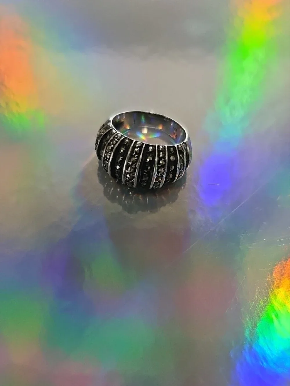 Vintage Sterling Silver Marcasite Dome Ring